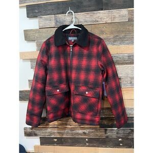 BLEECKER & BROAD NEW YORK NWT Men's Red & Black Plaid Zipper Coat jacket Sz XS